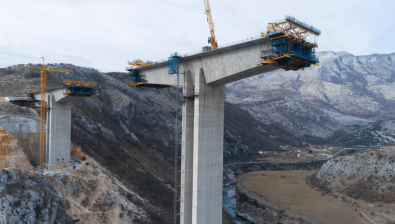 Construction of bridge of a new highway through the Moraca canyon in Montenegro